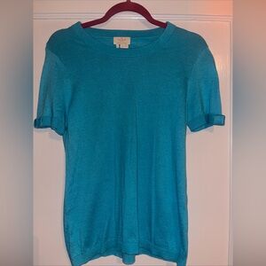Kate Spade Sweater Size Large L Turquoise Blue Short Sleeve Top